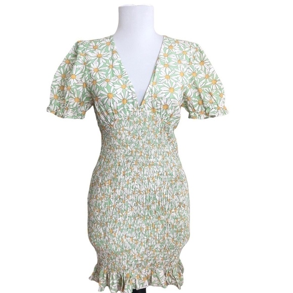 ZARA Smocked floral Mini Dress M cottagecore coquette - Picture 2 of 13